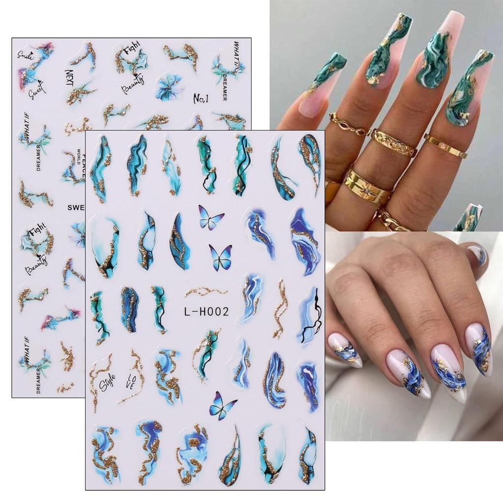 Jmeowio JMEOWIO Nagelsticker Marmor Französische Spitze 10 Blatt Nail Art Sticker Selbstklebend Nagelaufkleber Bunt Dekoration Nageldesign Zubehör