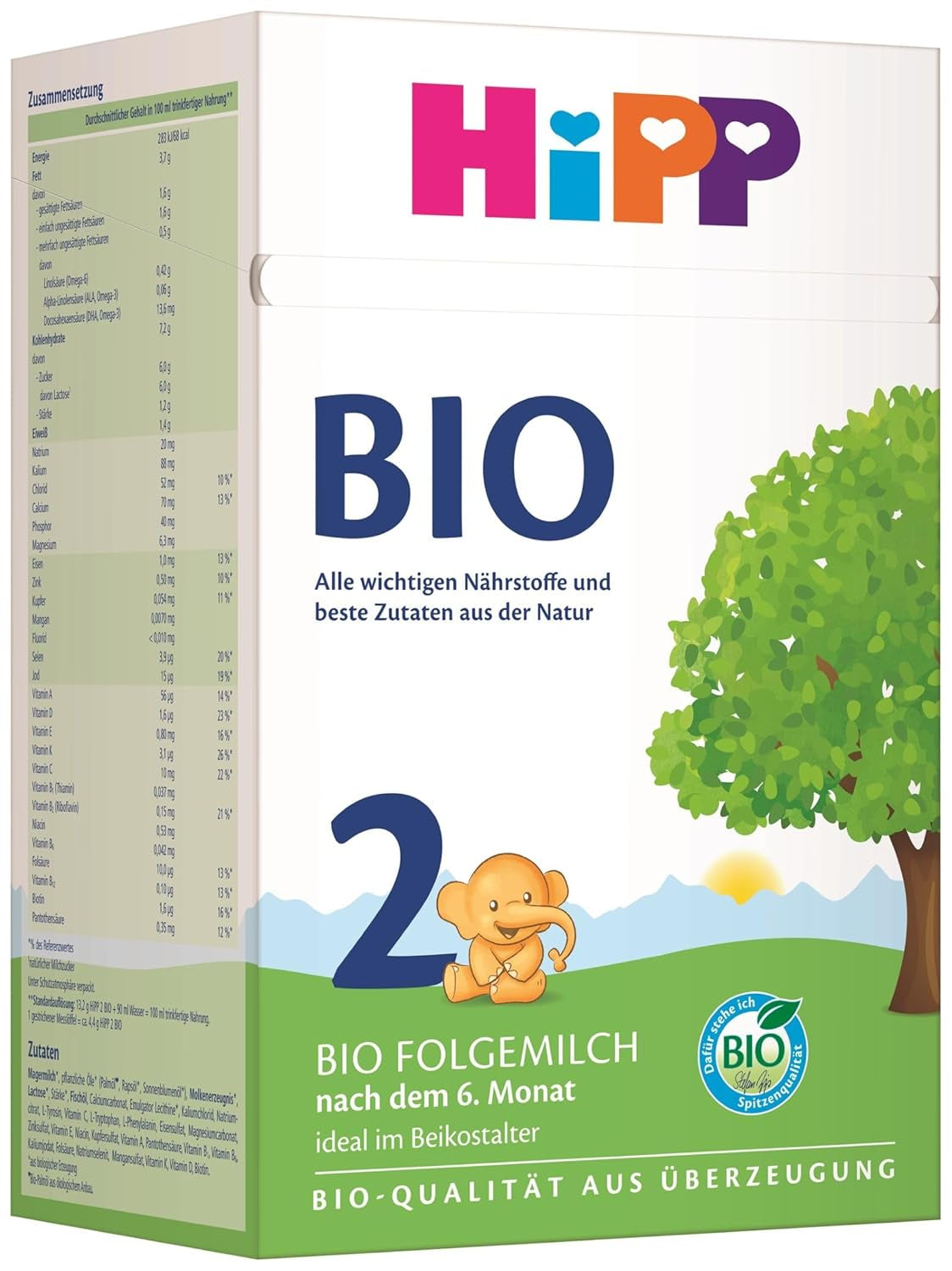 HiPP 2 Bio-Folgemilch (4 x 600g), nach 6 Monaten, mit Omega-3 (DHA, ALA), Calcium und einfach zuzubereitender Bio-Stärke, in bester Bio-Qualität