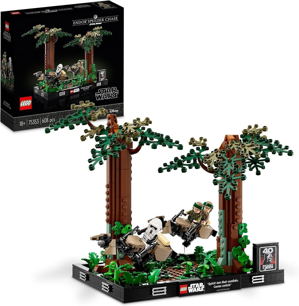 LEGO 75353 Star Wars Verfolgung auf Endor – Diorama-Set, Rückkehr der Jedi-Ritter mit Luke Skywalker, Prinzessin Leia & Scout Trooper und Speeder-Bikes, Bausets zum 40-jährigen Jubiläum Besuchen Sie den LEGO-Store Only