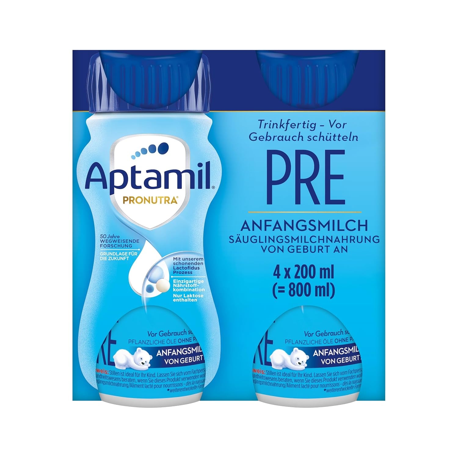Aptamil Pronutra Pre – Säuglingsnahrung ab der Geburt – Mit pflanzlichen Ölen, ohne Palmöl – 6 x 4 x 200 ml (4800 ml)