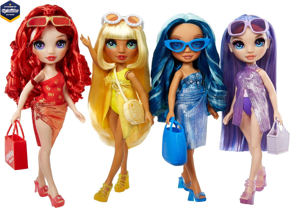Rainbow High Swim & Style – Ruby (rot) – 28 cm große Puppe mit glänzendem Pareo, kann auf mehr als 10 Arten getragen werden – ausziehbarer Badeanzug, Sandalen, Spielzubehör – Spielzeug – ideal für Naty Shop Dolls im Alter von 4 bis 12 Jahren