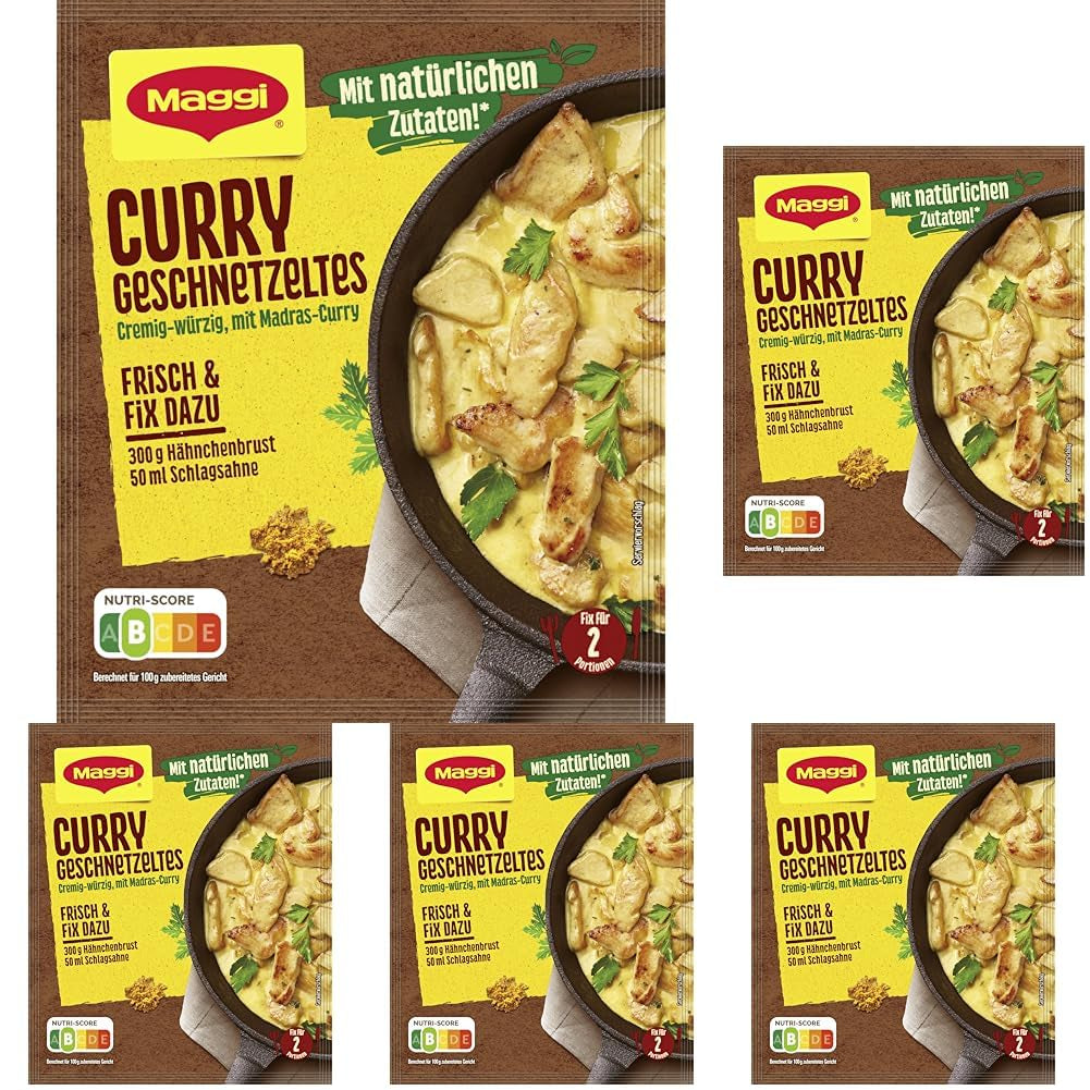 MAGGI Fix für Curry Geschnetzeltes, Würzmischung, mit natürlichen Zutaten*, für 2 Portionen, 1er Pack (1 x 41g)