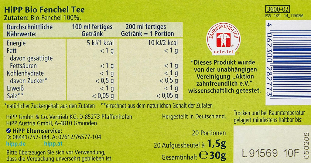 Hipp Organic Tea Drinks Ceai organic de musetel, pachet de 6 (6 x 30 g) Naty Shop