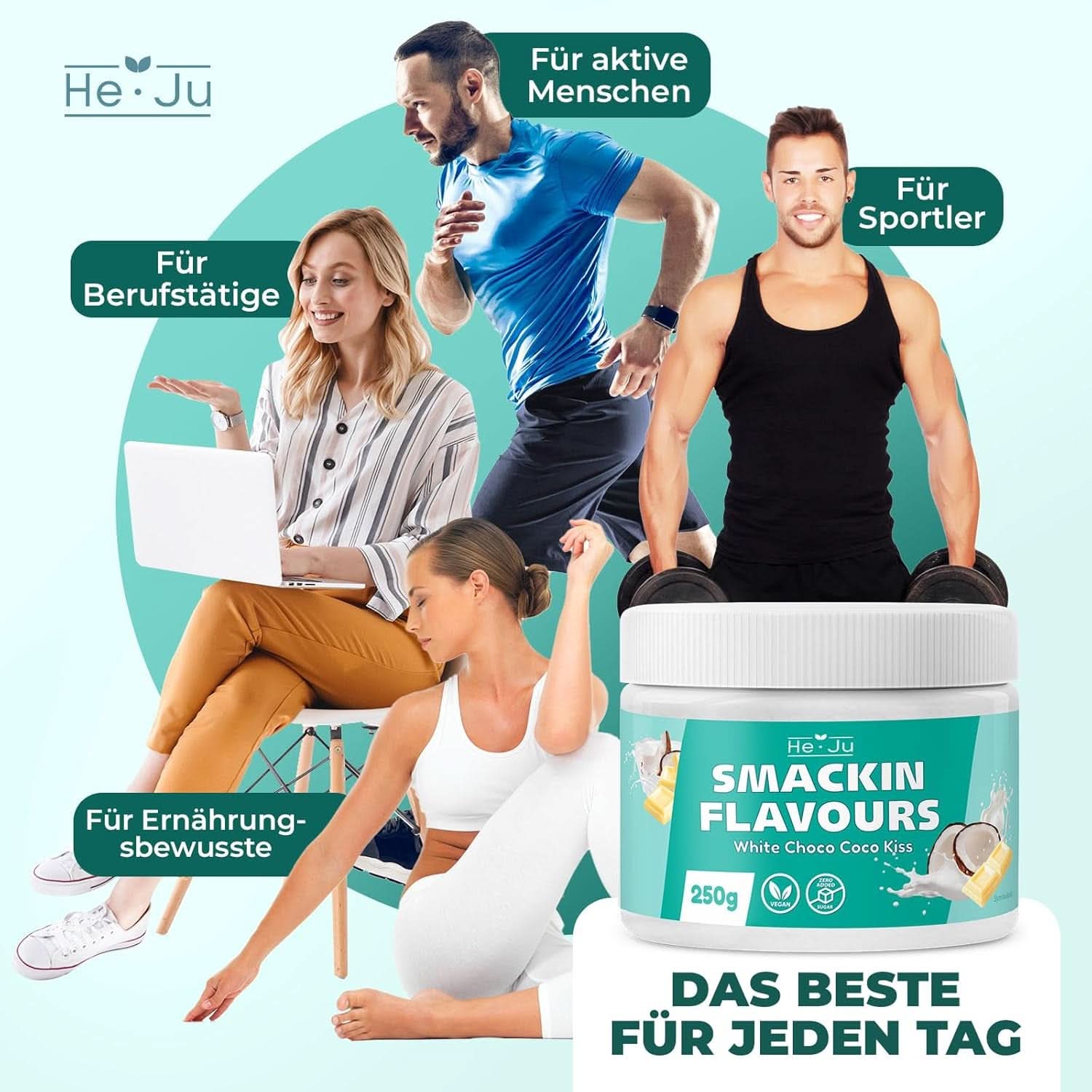 He-Ju, Pulver mit weißem Schokoladen- und Kokosgeschmack, 250 Gramm Aromen Naty Shop