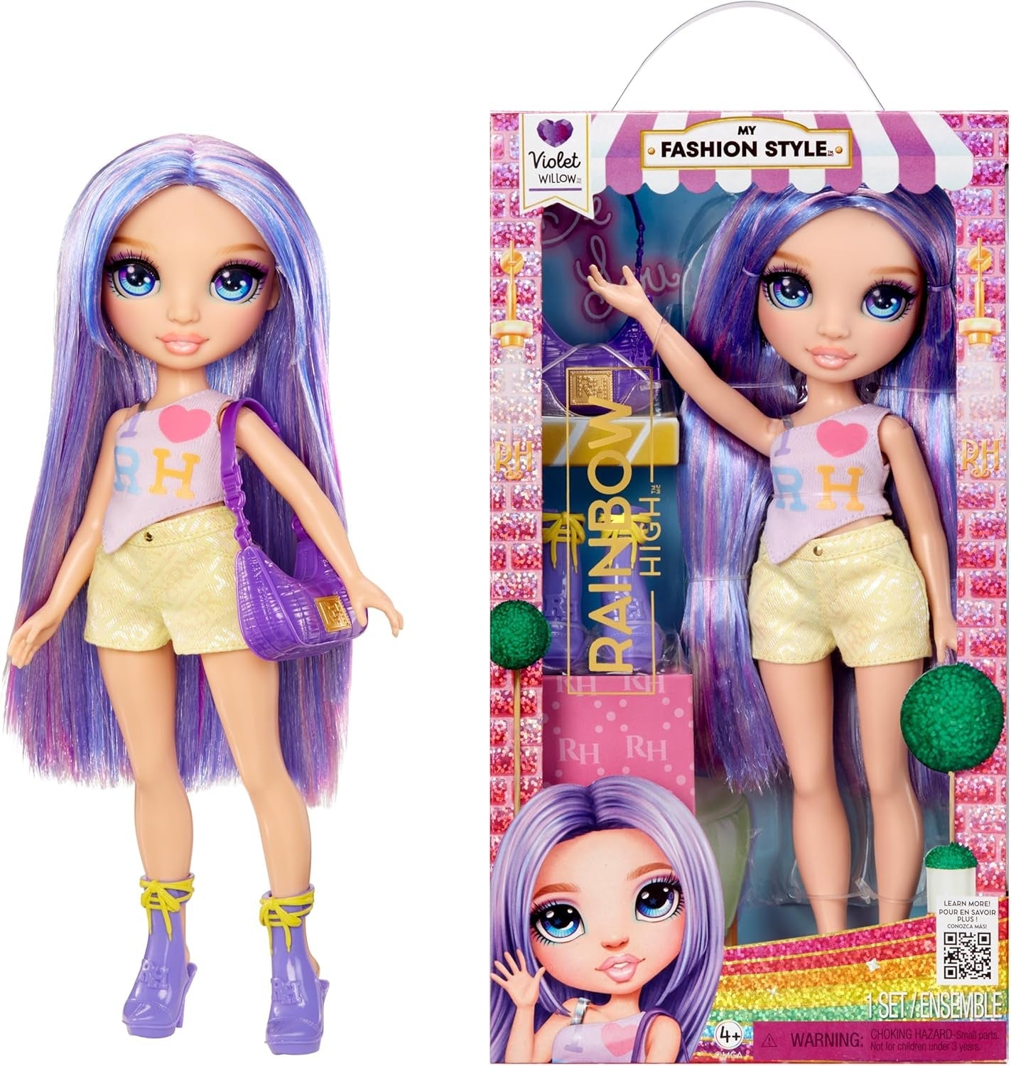 Păpușa Rainbow High My Fashion Style - Violet - 28 cm Păpușă la modă mov cu ținută atrăgătoare și geantă elegantă, pentru joacă, pozat, colecționare, pentru copii cu vârsta cuprinsă între 4 și 12 ani