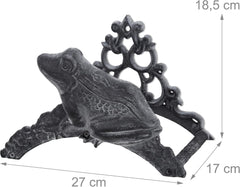 Suport furtun de grădină Relaxdays, fontă, design broască, nostalgic, suport furtun, ÎxLxA: 19 x 27 x 17 cm, gri