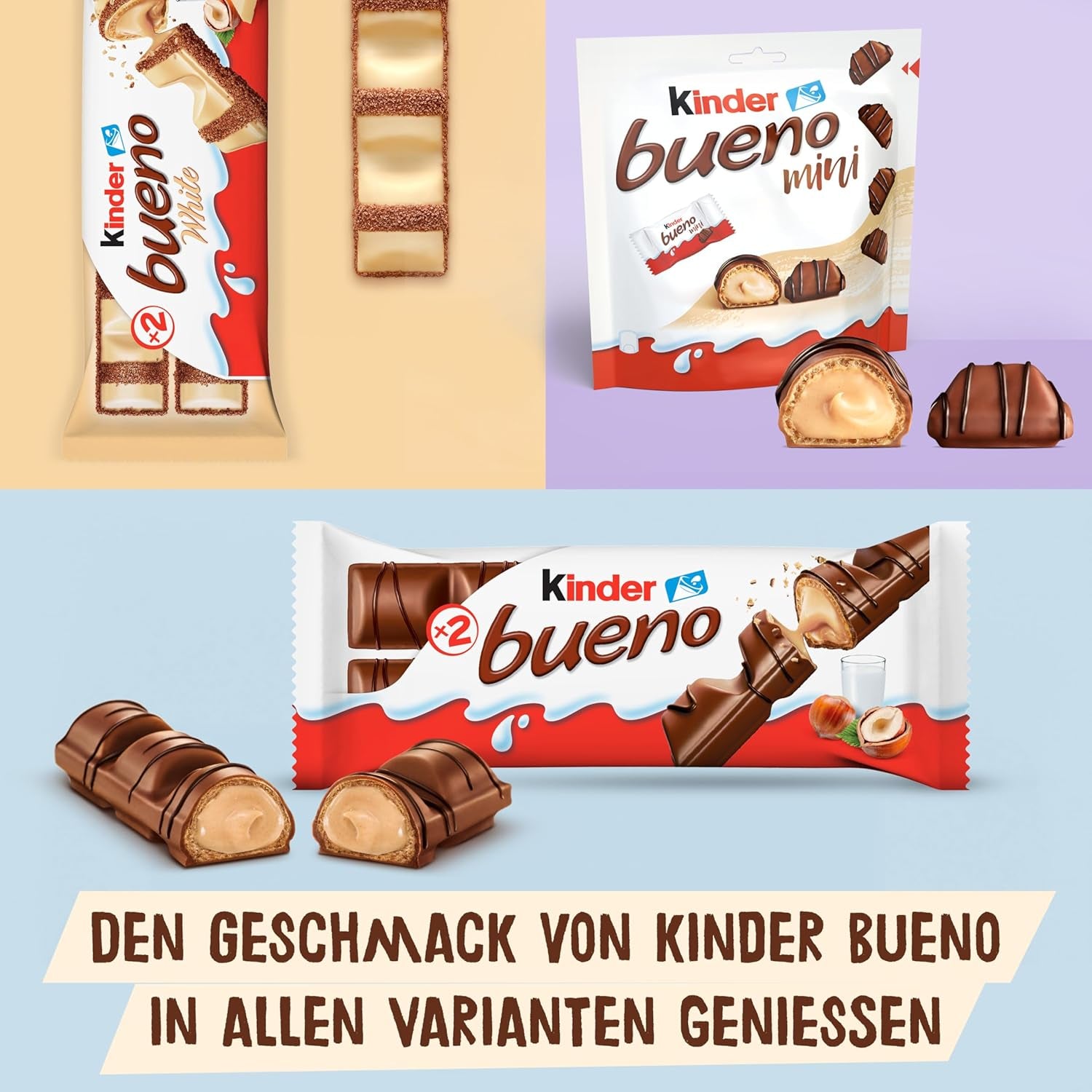 Kinder Bueno Mini – Knusprige Waffel-Schokoriegel, Milchcreme und Haselnüsse und feine Milchschokolade – Karnevals-Leckereien – 1 Beutel Mini einzeln verpackte Riegel (1 x 108 g)