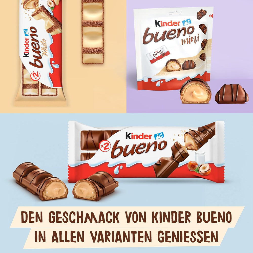 Kinder Bueno Mini – Knusprige Waffel-Schokoriegel, Milchcreme und Haselnüsse und feine Milchschokolade – Karnevals-Leckereien – 1 Beutel Mini einzeln verpackte Riegel (1 x 108 g)