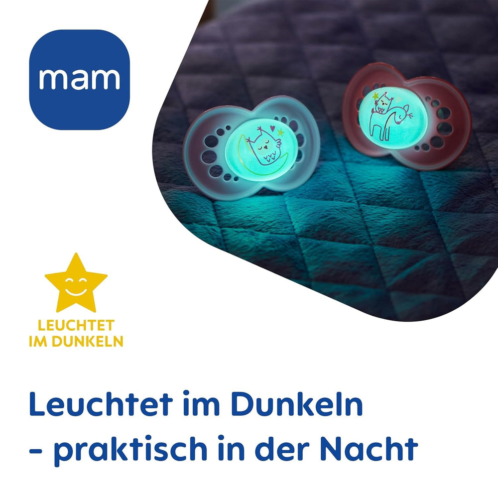 Suzete MAM Original Day & Night Matt | 6-16 luni | Set suzetă | Acceptare 94% | Ajută la prevenirea alinierii dinților nedoriți | Dezvoltate împreună cu dentiști | Silicon SkinSoft | Model pasăre/bufniță | Pachet de 4