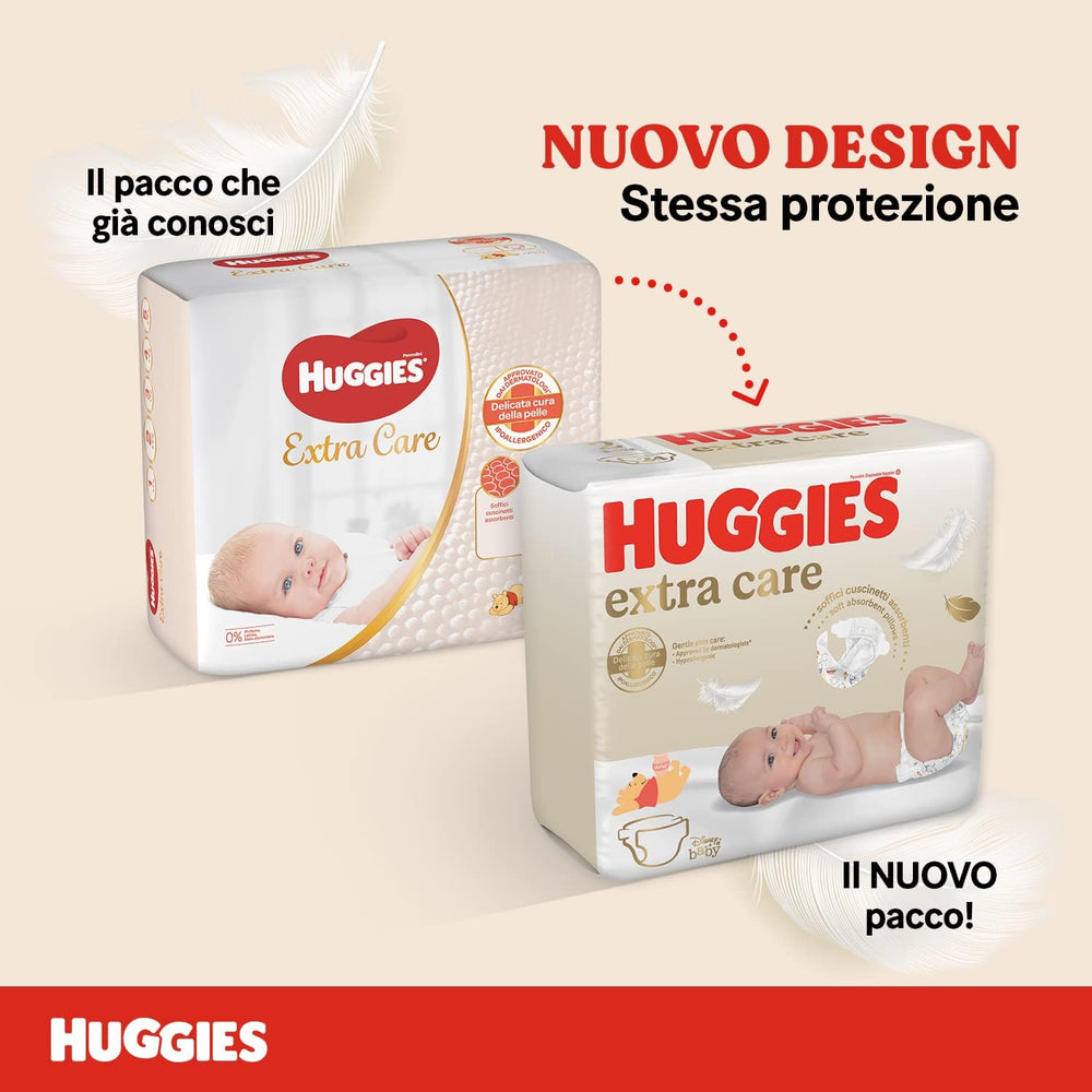 Huggies Extra Care Babywindeln, Größe 1 (2–5 kg), super saugfähig, Disney-Design, Großpackung, 160