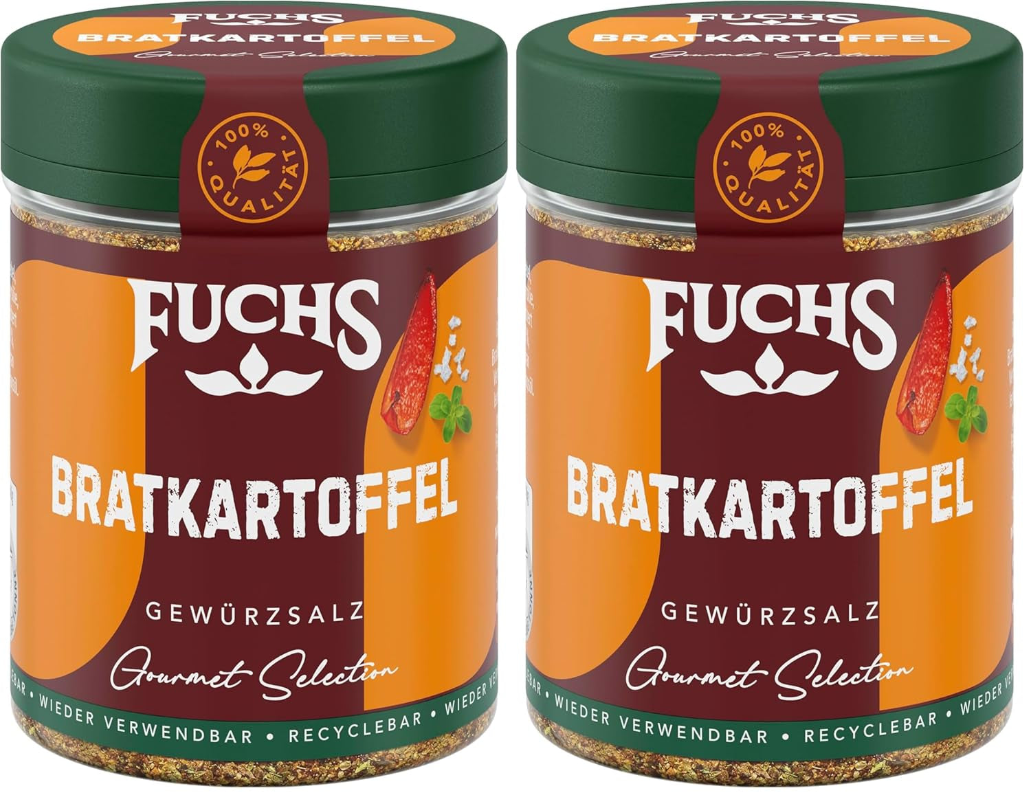 Fuchs Gourmet Selection Klassisch/Heimisch – Bratkartoffel Gewürzsalz, nachfüllbares Kartoffelgewürz, Salz zum Würzen von Brat- & Ofenkartoffeln, Pommes Frites & Co, vegan, 70 g