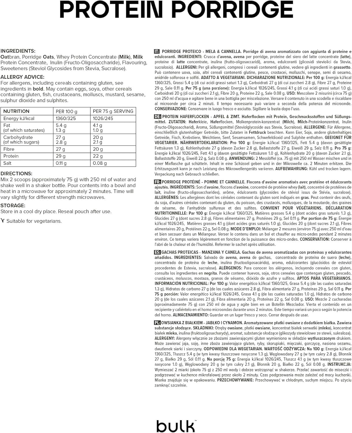 Komplette Protein-Haferflocken, proteinreiche Haferflocken, Molke, ballaststoffreich, Proteinbrei, Apfel-Zimt, 2,5 kg