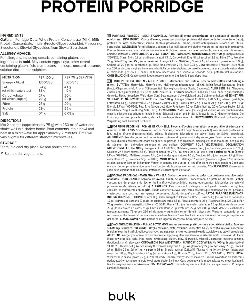 Komplette Protein-Haferflocken, proteinreiche Haferflocken, Molke, ballaststoffreich, Proteinbrei, Apfel-Zimt, 2,5 kg