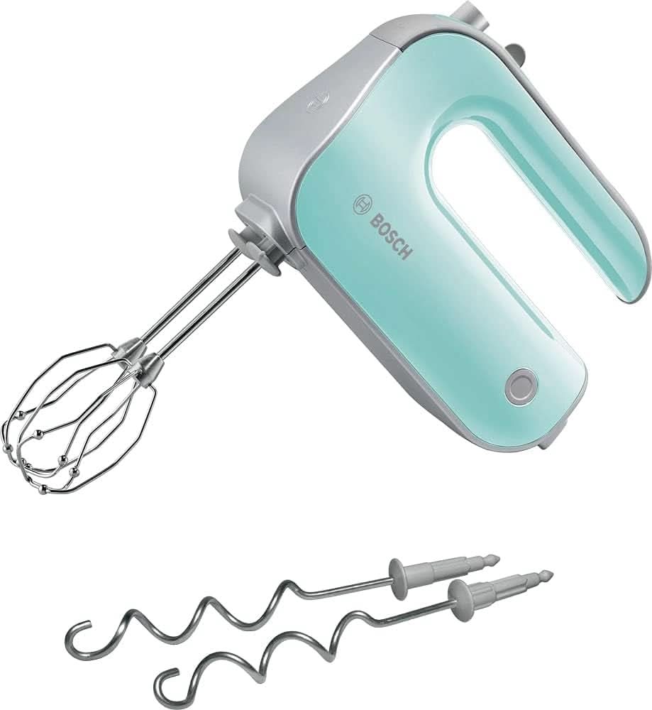 Bosch Handrührer Styline MFQ4835DE, 2X2 Rührbesen, 2 Edelstahl-Nethaken, Spülmaschinengeeignet, 575 W, Weiß Kitchen Naty Shop Mint Türkis/Silber