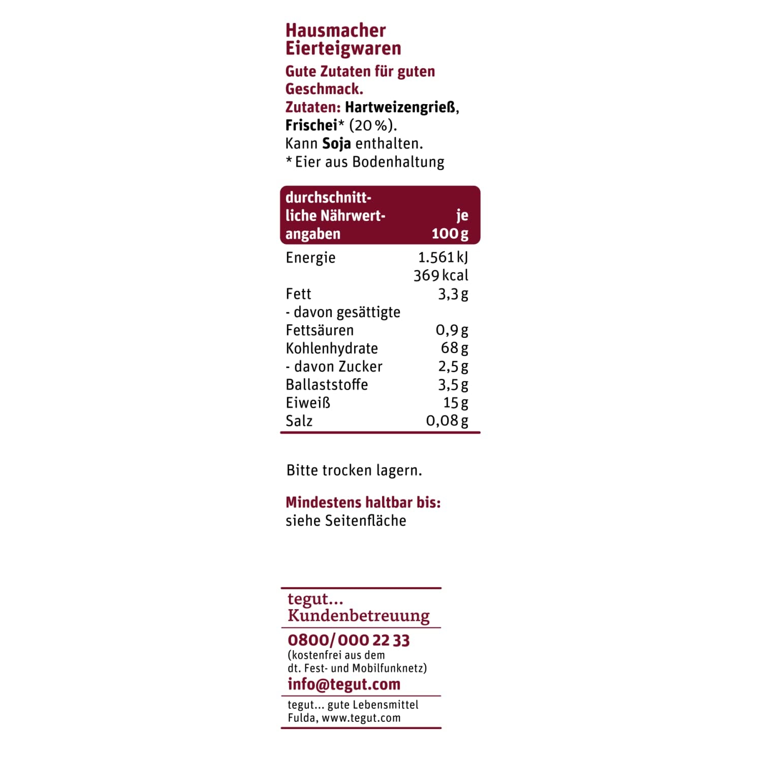 tegut... Eiernudeln Waves - Bandnudeln, 1 x 500 g