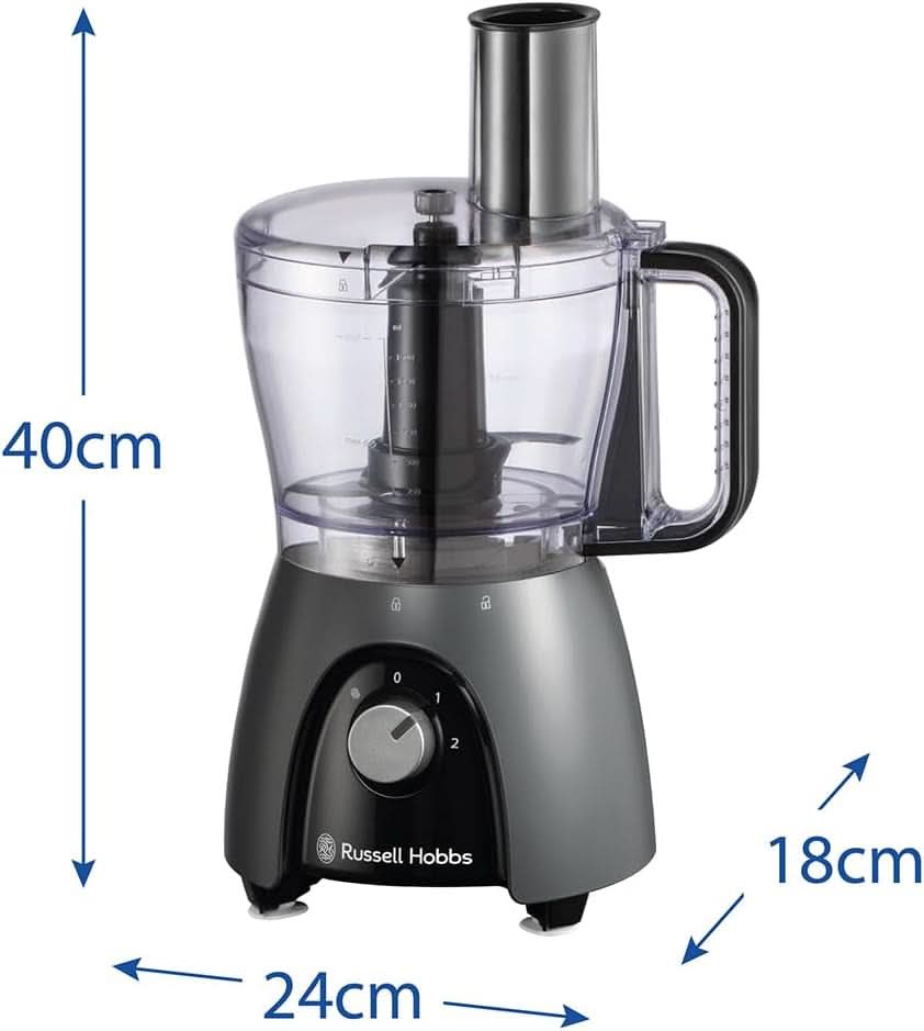 Russell Hobbs Küchenmaschine [Mixer/Gemüsezerkleinerer/Tischmixer/Zerkleinerer/Mixer] Küchenmaschine (Kneten, Mischen und Schneiden), Matte Charcoal Kitchen Naty Shop