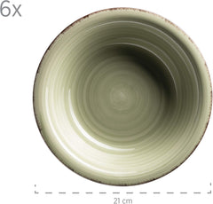 Set de veselă MÄSER pentru 6 persoane, aspect vintage modern, serviciu de masă cu 12 piese, pictat manual, verde, gresie, verde măsliniu (Bel Tempo II)