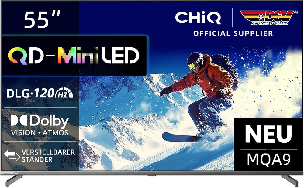 CHIQ 50QA10 Televizor inteligent QLED 4K UHD de 50 de inci cu Google, QLED Pro, DLG 120Hz, MEMC, VRR, ALLM, HDR10, Dolby Audio, 4x HDMI 2.1, gamă largă de culori, carcasă metalică fără ramă, Chromecast, Asistent Google