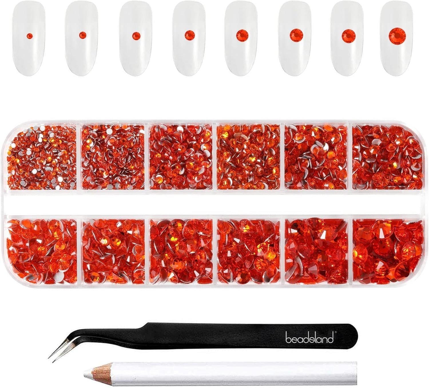 Beadsland 2500Pcs Glas Nailart Strasssteine Kristall Flatback Edelsteine Runde, ​​Für Handwerk Gemischt 8 Größen SS4 ~ SS30 Mit Picking Pinzette Und Stift (Kristall Weiss)