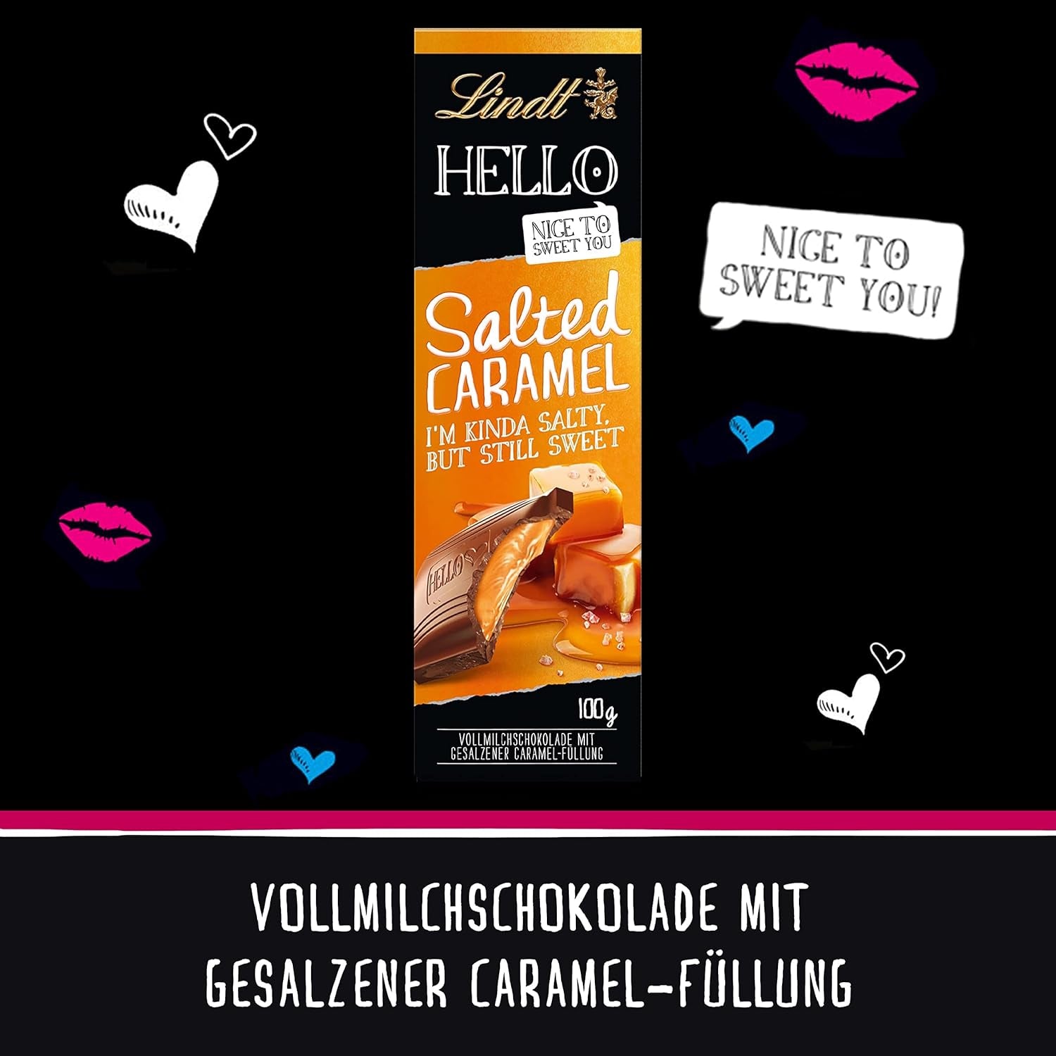 HALLO gesalzene Karamellschokolade | Riegel 100g | Milchschokolade mit Salzkaramellfüllung | Schokoriegel | Schokoladengeschenk (5er-Pack)