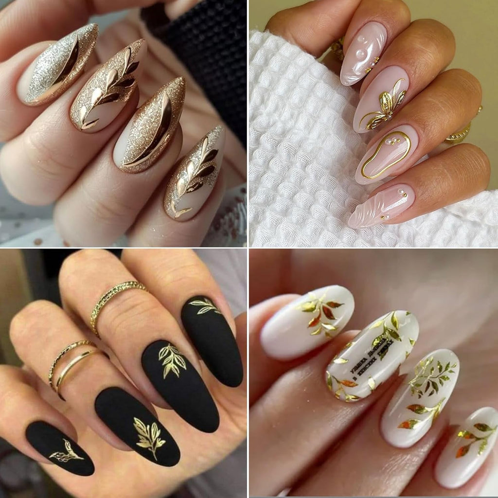JMEOWIO Nagelsticker Goldene Blumen 8 Blatt Nail Art Sticker Selbstklebend Nagelaufkleber Dekoration Nageldesign Zubehör