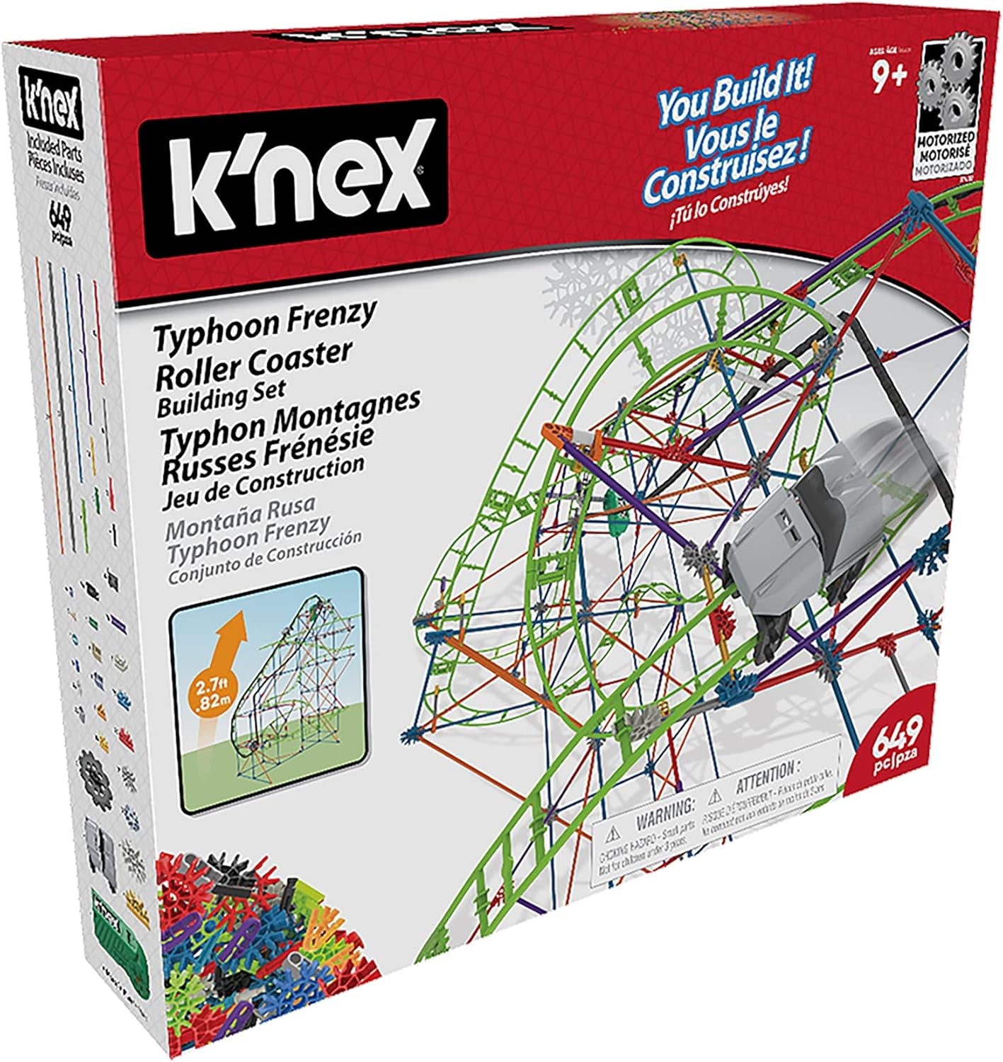K'NEX 51438 Typhoon Frenzy Achterbahn, 2-in-1-Modell, farbenfrohes Bauset für Jungen und Mädchen, 19-Fuß-Spielzeug, 640-teiliges Kinderbauset für Kinder ab 9 Jahren