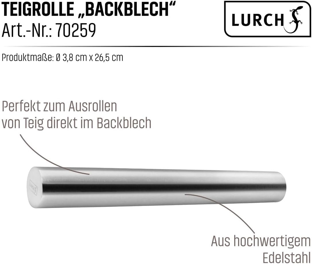 LURCH Teigrolle „Backblech“ Edelstahl 18/10 26cm