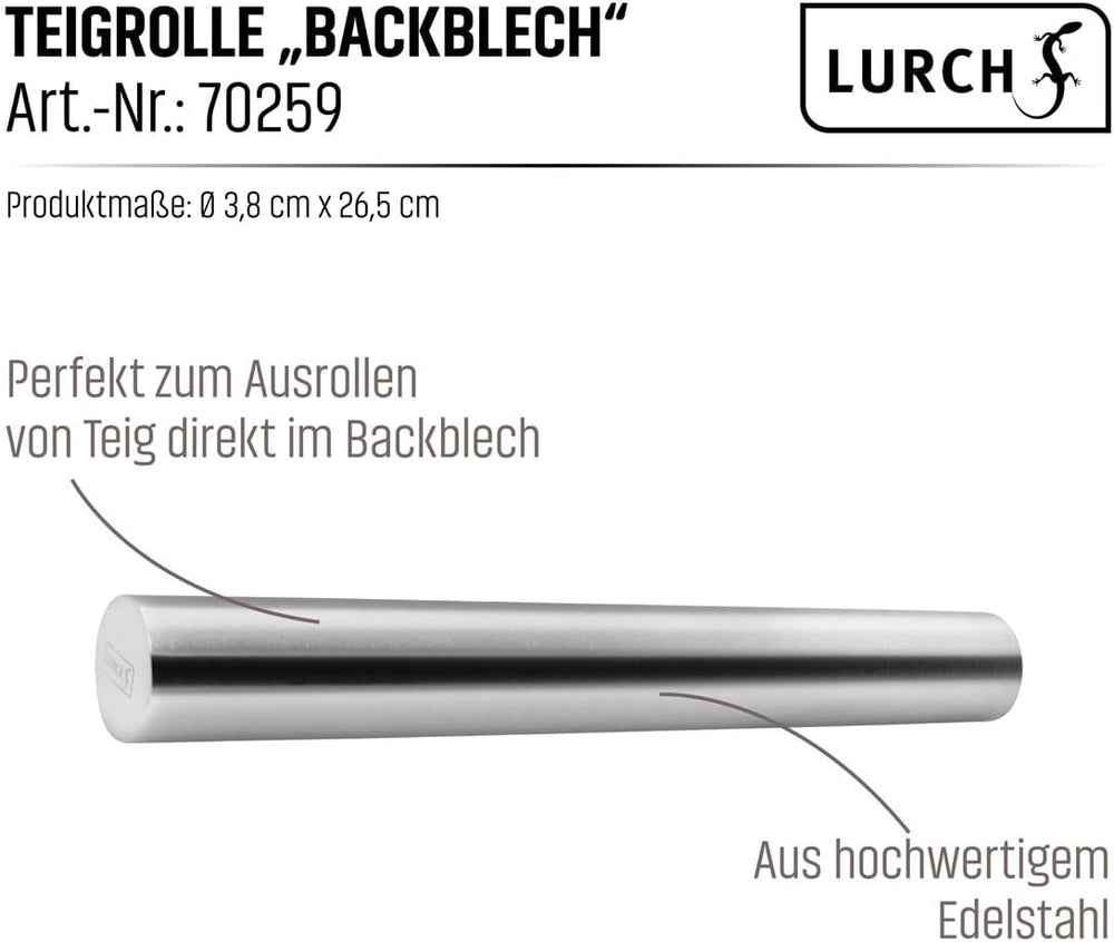 LURCH Teigrolle „Backblech“ Edelstahl 18/10 26cm