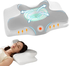 Homyrium Pernă ergonomică pentru gât Pernă ortopedică Pernă de sprijin pentru gât din spumă de memorie Pernă anti sforăit Pernă pentru dormit lateral, spate și stomac gri Perne ortopedice cervicale Naty Shop Gri