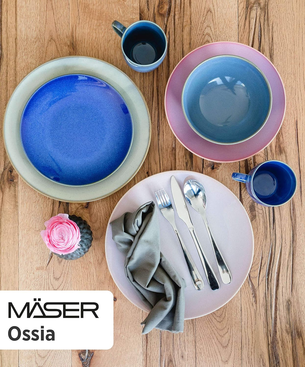 MÄSER 931734 Ossia, Teller-Set für 6 Personen im mediterranen Vintage-Look, 12-teiliges modernes Tafelservice mit Suppentellern und Speisetellern in sandigem Grau, Keramik, Sandgrau