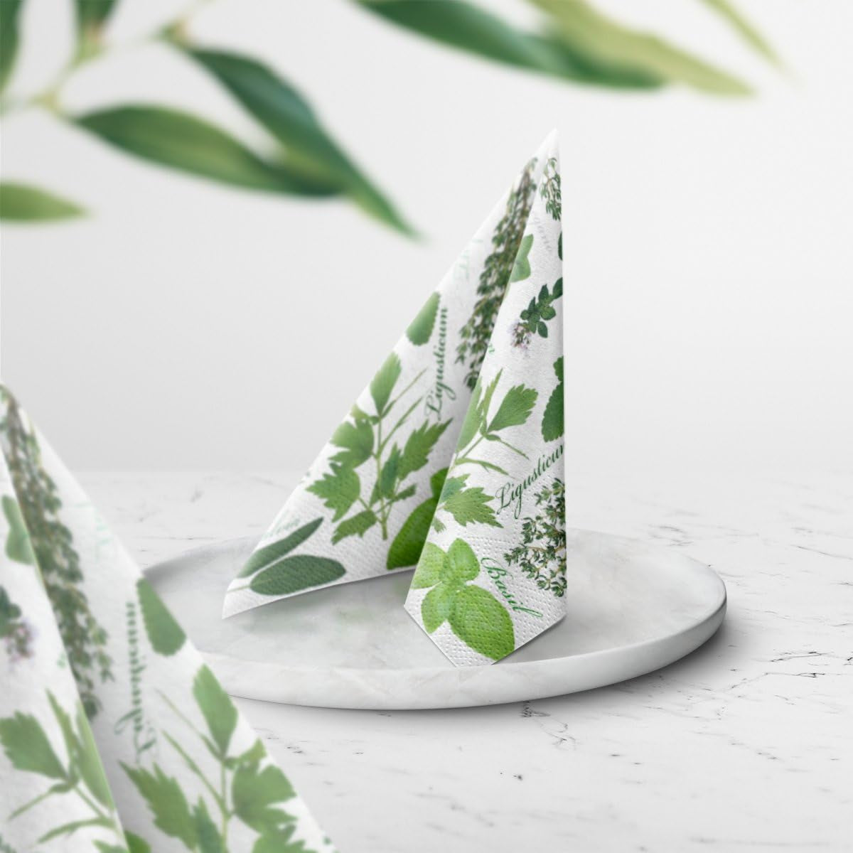 PAW - Șervețele 3 straturi (33 X 33 Cm) I 20 bucăți I Perfect pentru zile de naștere, petreceri, nunți, comuniuni și sărbători I Decorațiuni de masă Șervețele de hârtie colorate - ierburi I aromă de ierburi