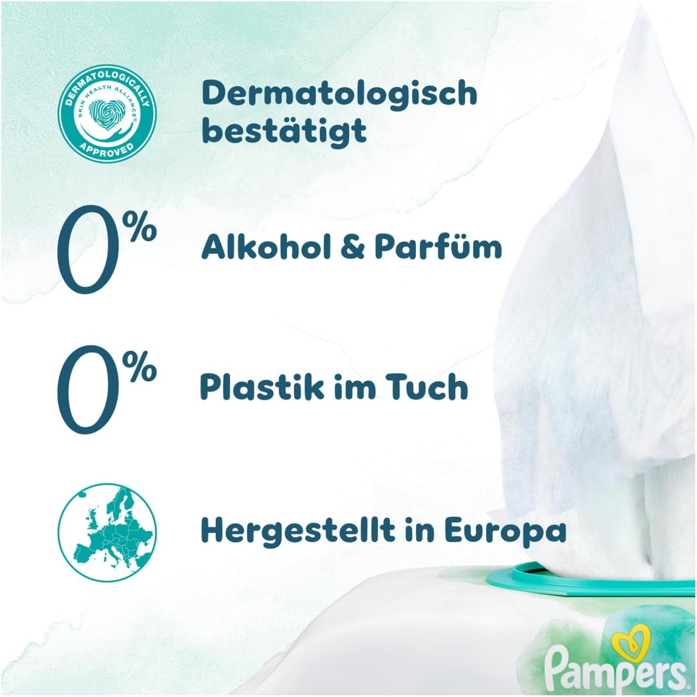Pampers Harmony Aqua Feuchttücher, 15 Packungen mit je 48 Tüchern – insgesamt 720 Tücher, helfen dabei, den natürlichen pH-Wert der Haut wiederherzustellen, leichte Lotion 99 % Wasser