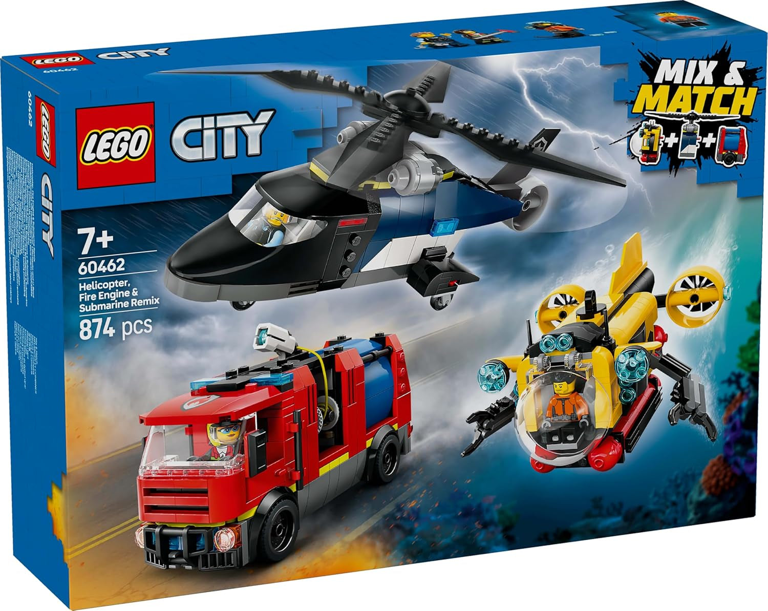 LEGO City Combo-Set mit Hubschrauber, Löwenauto und U-Boot sowie 3 Minifiguren – baubare Spielzeugfahrzeuge für Jungen und Mädchen ab 7 Jahren – Geburtstags- und Weihnachtsgeschenk 60462 Bausets Besuchen Sie den LEGO-Store