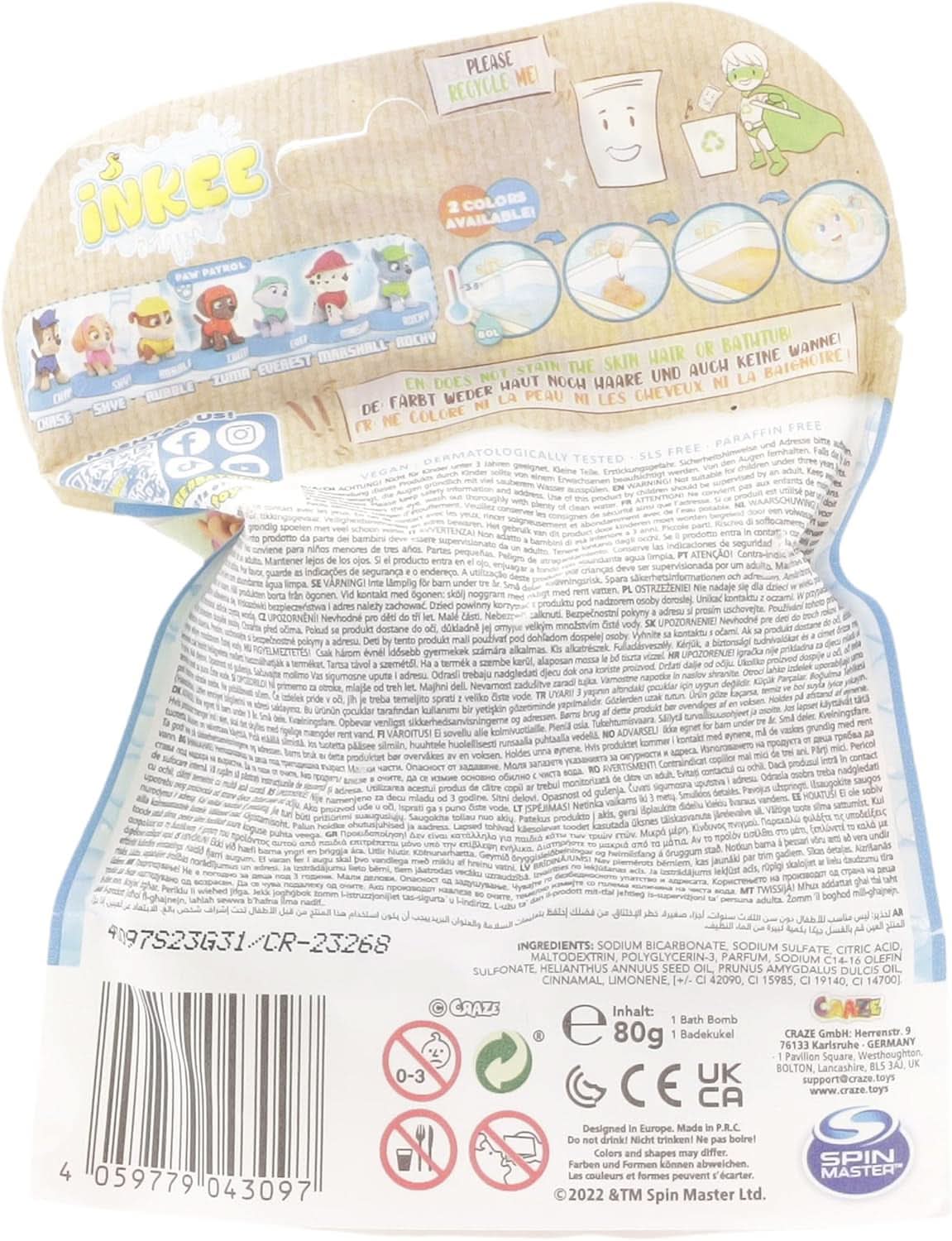 INKEE SURPRISE PAW PATROL, Badebombe für Kinder mit Überraschung, Cola-Geschmack, Schaumeffekt, 80 Gramm Dusche und Bad Naty Shop