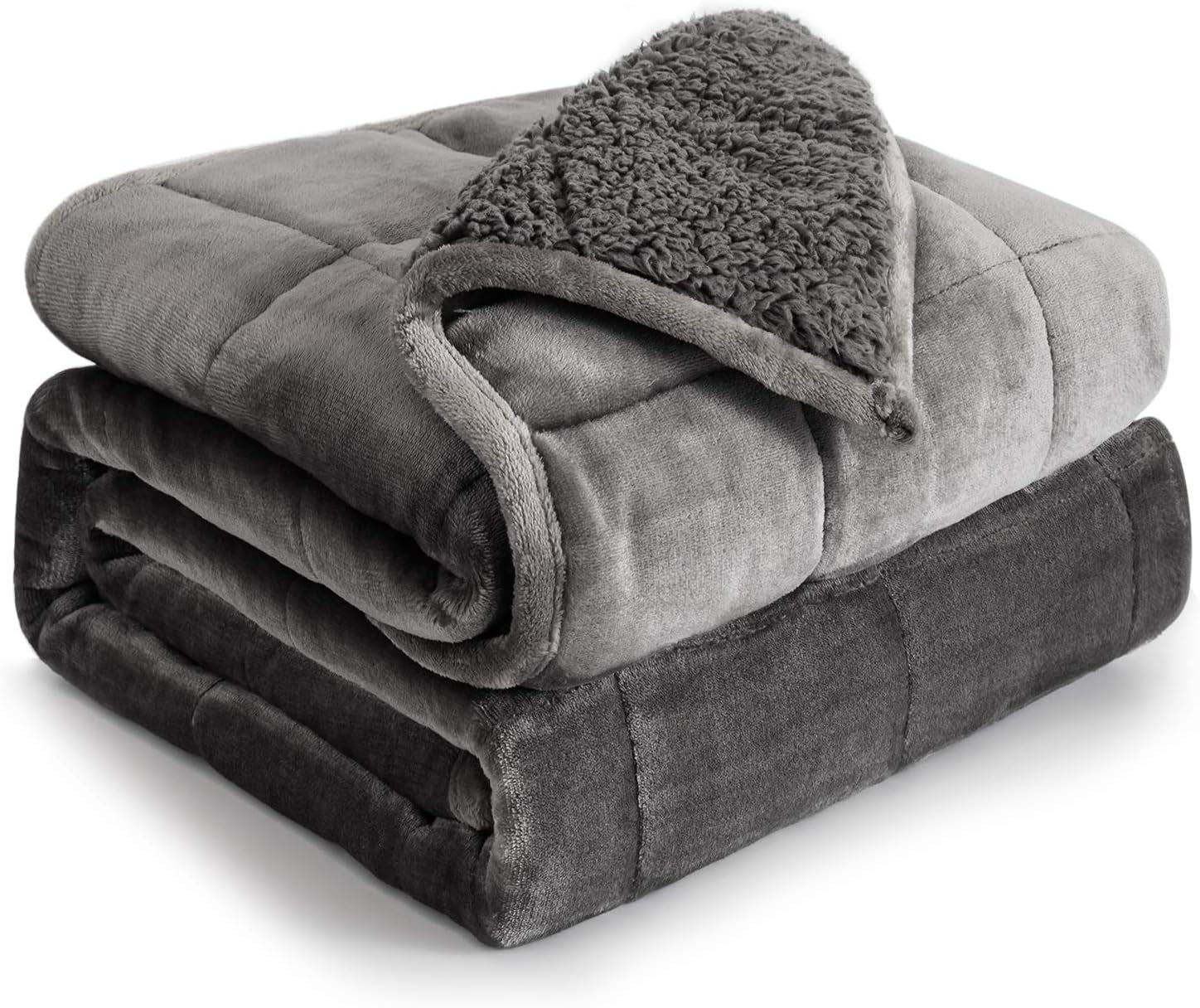 Pătură cu greutate Cottonblue, 6,8 kg, dimensiunea reginei, flanel, Shaggy, Sherpa, pătură cu greutate pentru adulți, pături cu greutate confortabile pentru a calma și relaxa, plapume grele, 152.4 X 203.2 Plapumi si pilote Naty Shop Gri 48 X 72 15 Lb