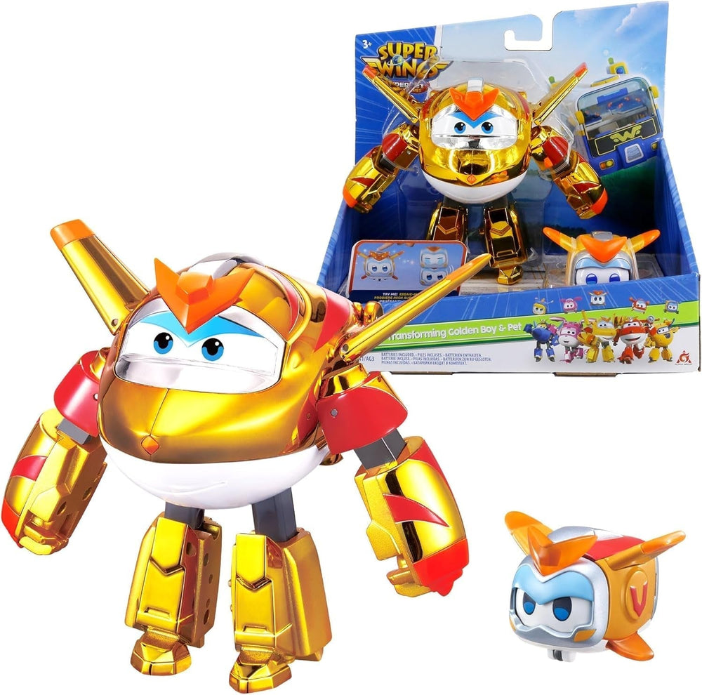 Super Wings EU770447 – Transforming Tino & Pet, verwandelnde Spielzeugfigur ca. 14,5 cm und Haustier mit einer Höhe von ca. 14,5 cm. 4,3 cm, für Kinder ab 3 Jahren Actionfiguren Naty Shop Der Goldjunge