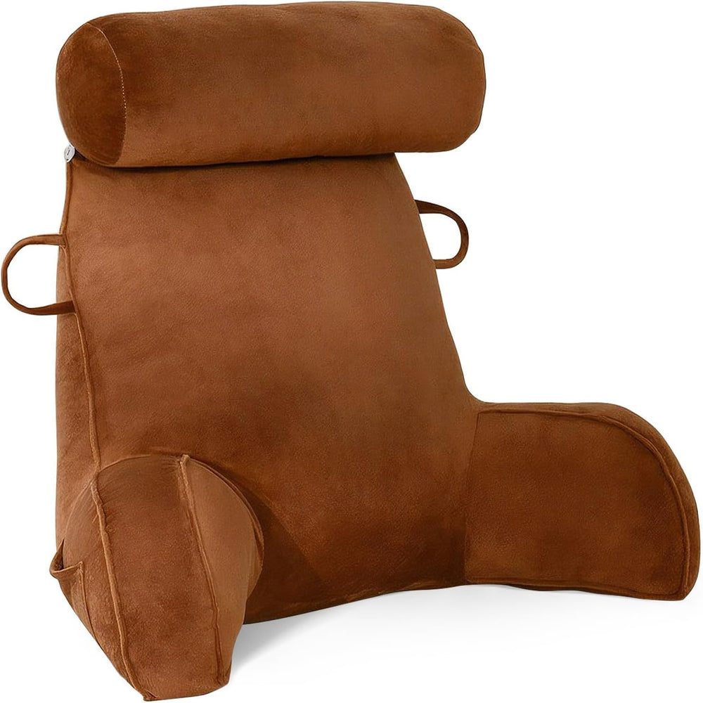 Pernă de citit XL pentru pat și canapea cu rolă detașabilă pentru gât, pernă ideală pentru spate pentru adulți cu spumă cu memorie pentru citit confortabil, lucru, joacă, vizionat la televizor, relaxare (roz)