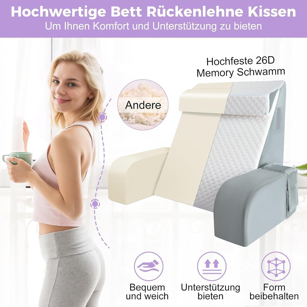 Pernă mare de citit cu bară de mâner, spumă de înaltă densitate, pernă ergonomică pentru spate, cotiere, suport pentru gât și tetieră, pernă de șezut cu reflux pentru dormit, joacă, vizionarea la televizor, pentru pat și canapea