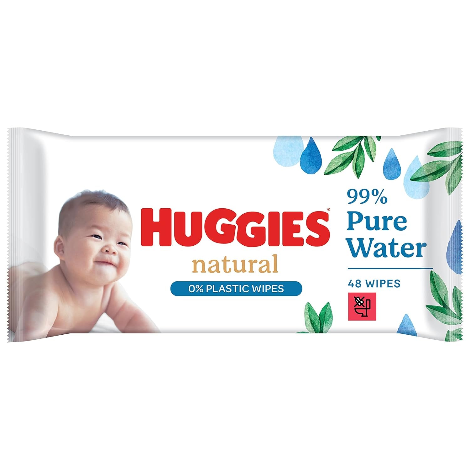 Huggies natürlich biologisch abbaubare Feuchttücher für empfindliche Babys, 8 x 48 Tücher, Großpackung