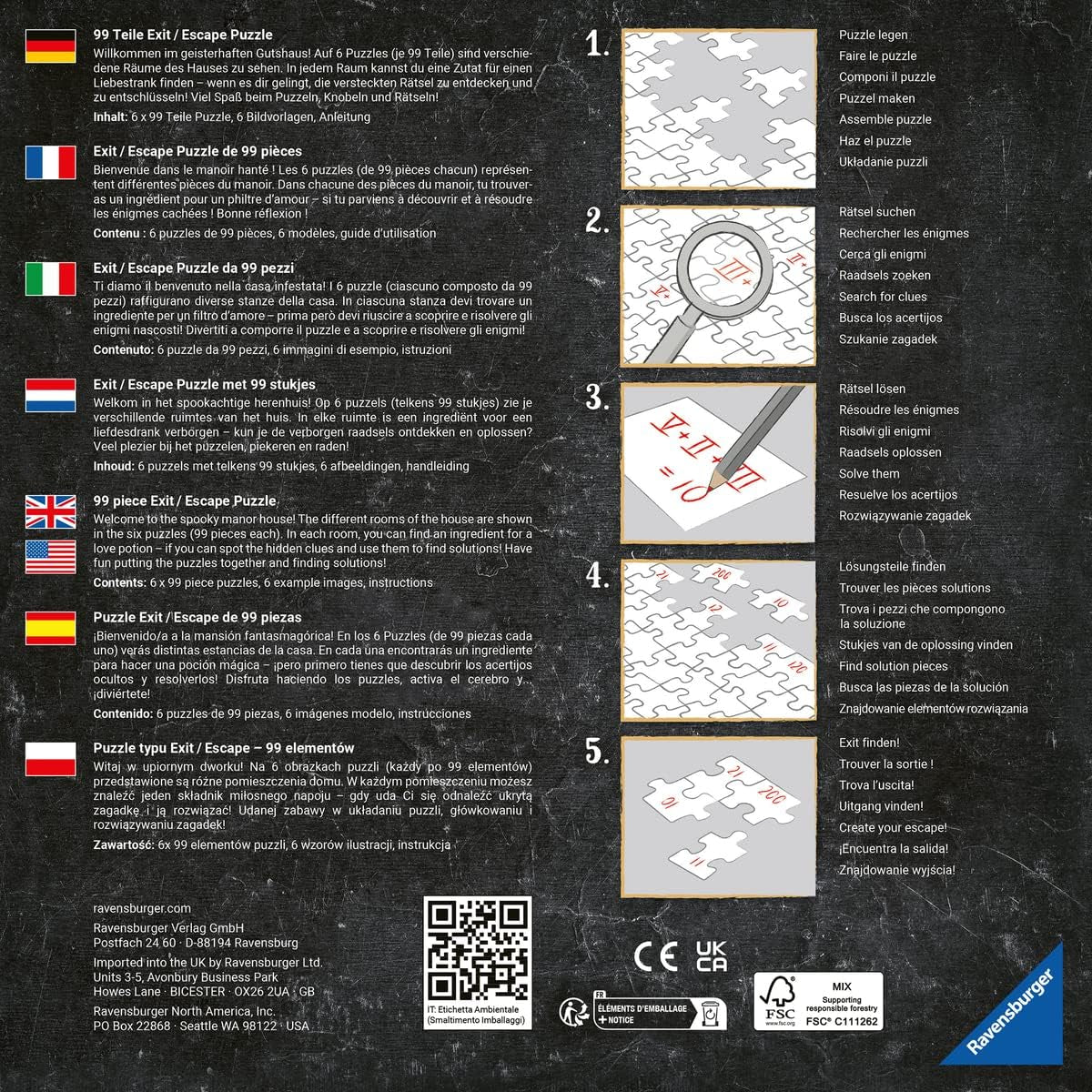 Ravensburger EXIT Puzzle – Das geisterhafte Herrenhaus – 6X 99-teiliges Puzzle für Puzzle-begeisterte Erwachsene und Kinder ab 10 Jahren. Puzzle Naty Shop