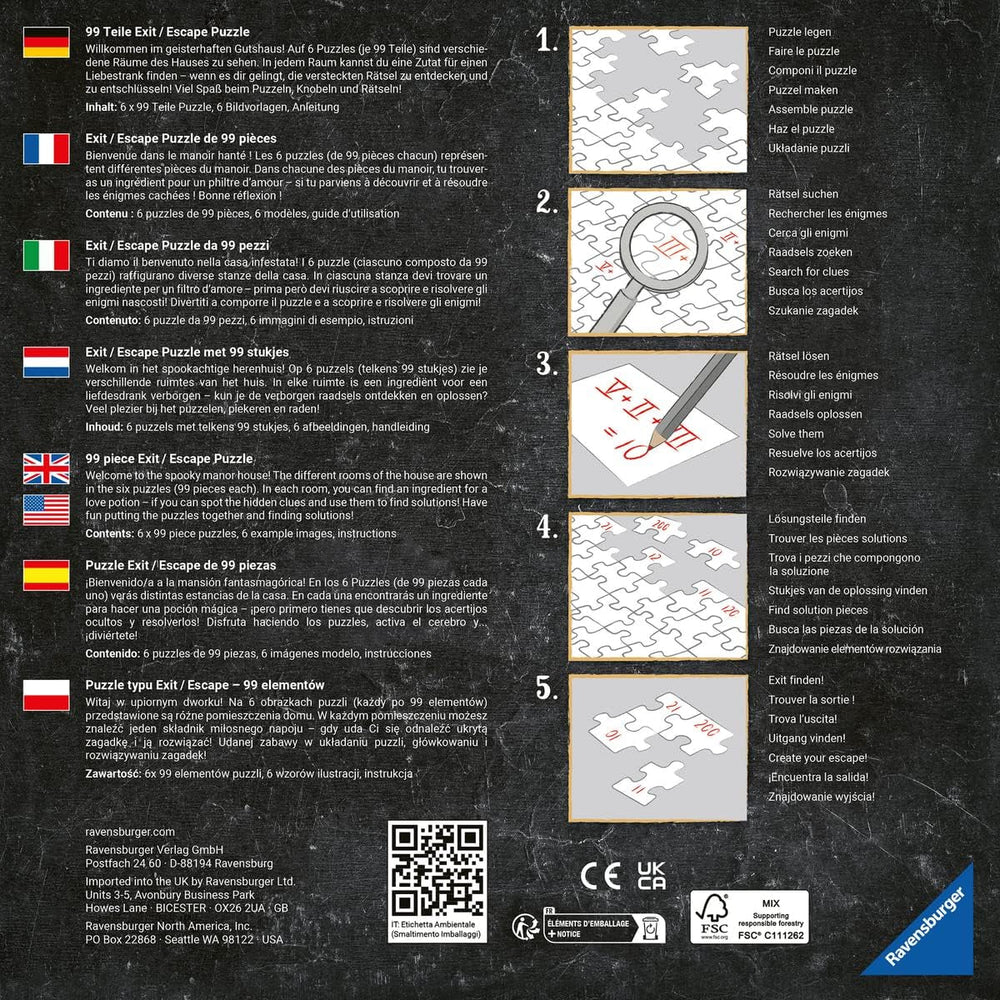 Ravensburger EXIT Puzzle – Das geisterhafte Herrenhaus – 6X 99-teiliges Puzzle für Puzzle-begeisterte Erwachsene und Kinder ab 10 Jahren. Puzzle Naty Shop