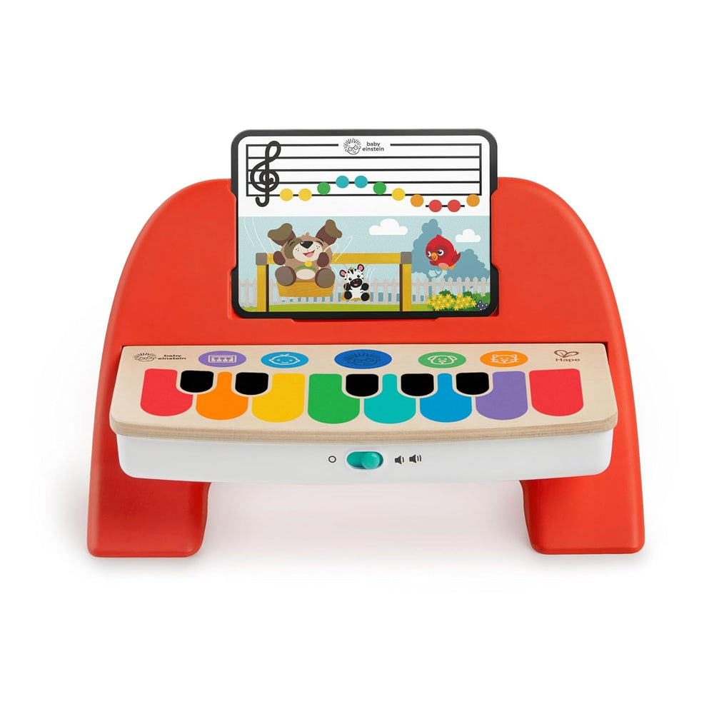 Baby Einstein 12577 Hape Cal's First Melodies Magic Touch Piano Pian muzical de jucărie din lemn cu 3 foi muzicale, 6 melodii, de la 6 luni, multicolor, 1 bucată (pachet de 1) Jucarii Bebe Naty Shop Pian roșu