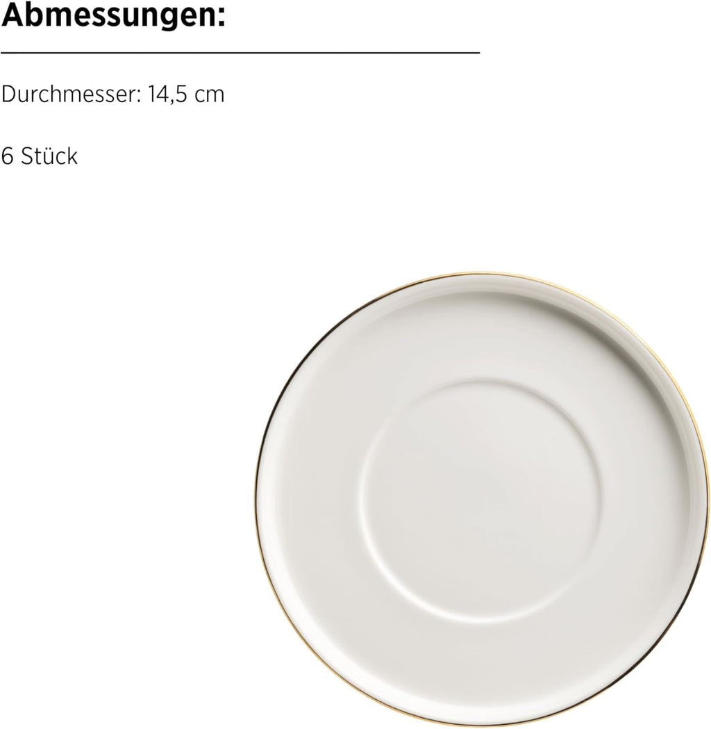 MÄSER, Serie Sita, Teller Set Für 6 Personen, Essgeschirr Aus Weißem Porzellan Mit Goldrand, Schlicht, Elegant, Porzellan, Weiß Seturi vesela masa Naty Shop