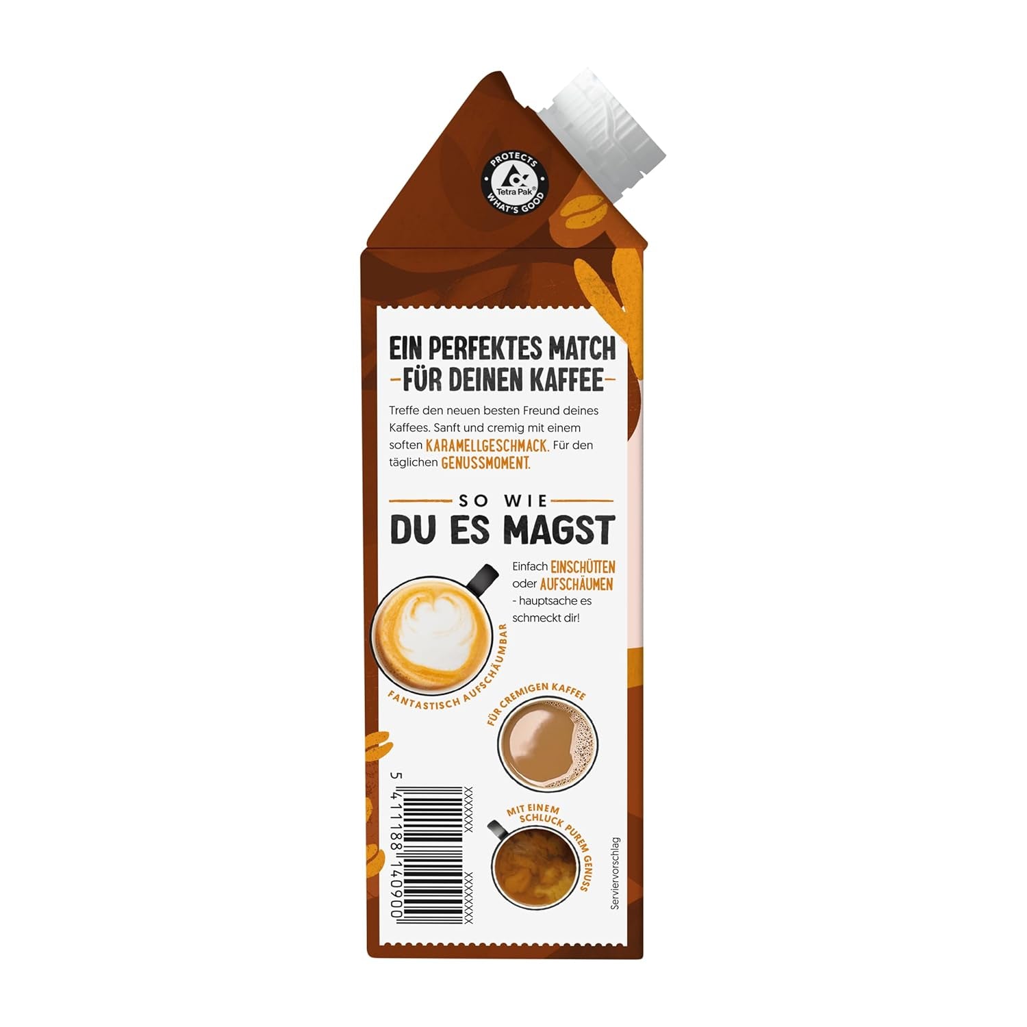 Alpro Barista Karamell – Zum Aufschäumen – Von Natur aus laktosefrei – 8 x 750 ml – Haltbar