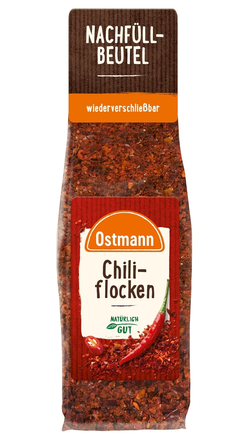 Ostmann Gewürze - Chiliflocken | Scharfes Topping für Gerichte aller Art | Zum Nachfüllen der Streudose | 45 g im Beutel
