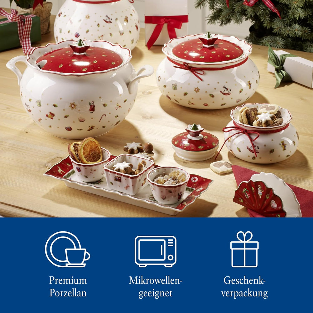 Villeroy & Boch - Set de sosuri Toy's Delight, 4 piese, Platou de servire cu boluri, Set de boluri pentru sos de Crăciun, Decorațiune de masă cu jucării, Tavă de servire, Boluri, Veselă de Crăciun, Porțelan Premium