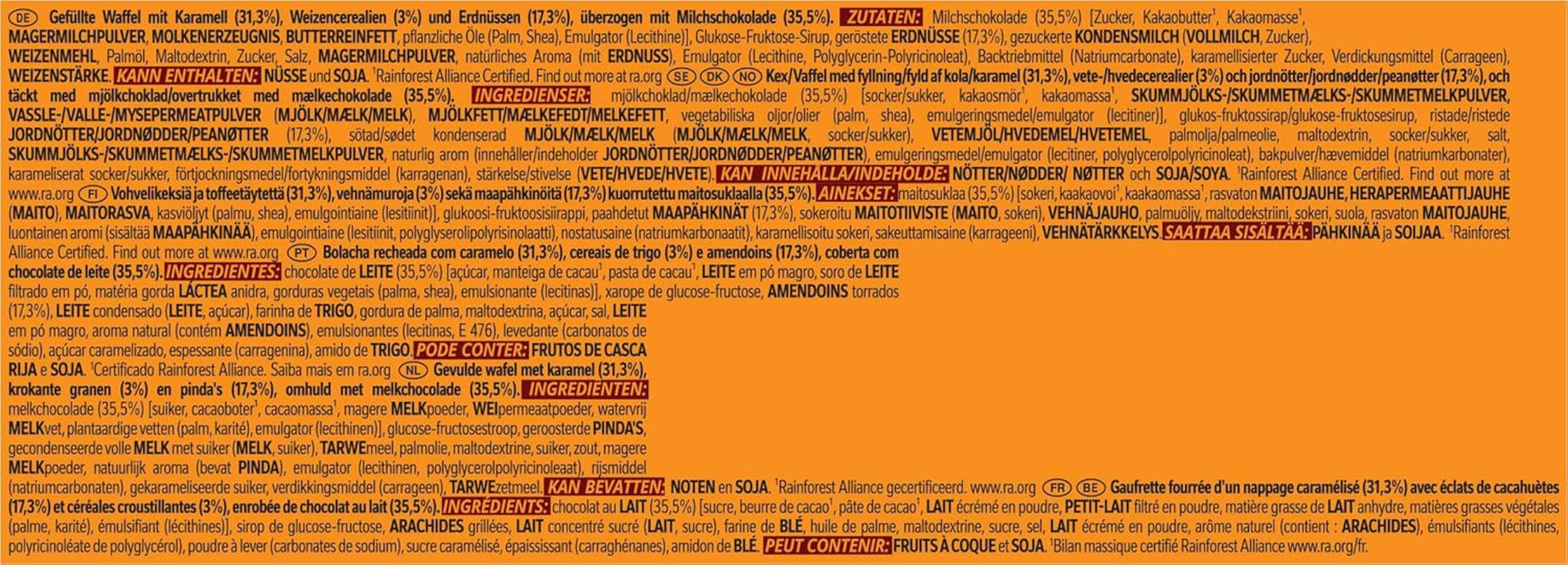Erdnussschokoladenriegel mit Milchschokoladenüberzug, köstliche Karamellfüllung, Erdnüsse und knusprige Waffeln, Großpackung Süßigkeiten, 1 Packung (5 x 31 g)