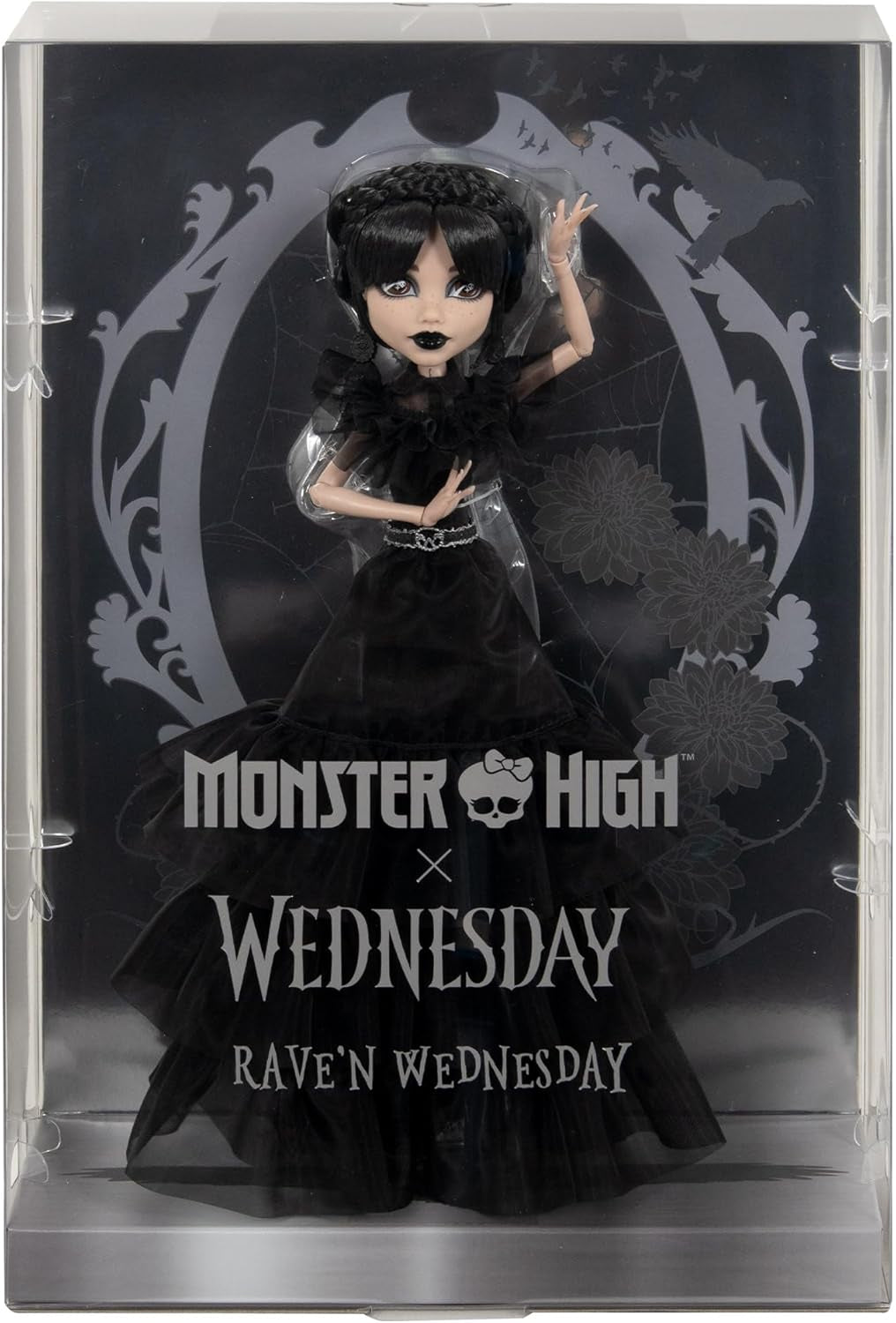 Monster High Wednesday Puppe, Rave’N Wednesday Sammelfigur in schwarzem Gothic-Kleid, inspiriert von der Tanzszene, Premium-Accessoires und Puppenständer, HXJ03