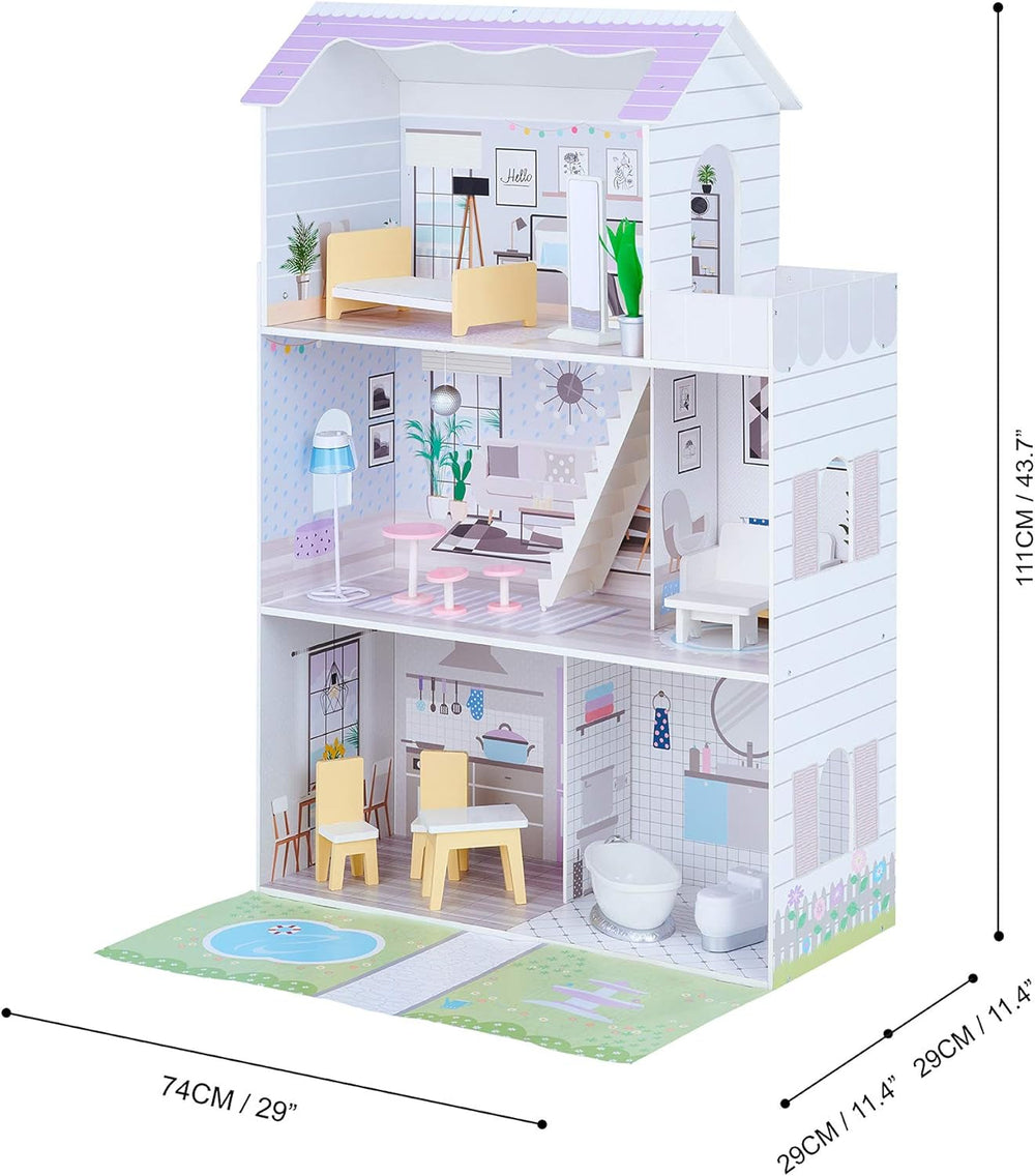 Teamson Kids Olivias Little World Giant Doll House cu 16 accesorii pentru păpuși, casă de păpuși din lemn cu mobilier, cu 3 etaje, casă de păpuși pentru copii pentru păpuși de 12 inci/30 cm, vârsta 3 ani+ Casute de papusi Naty Shop