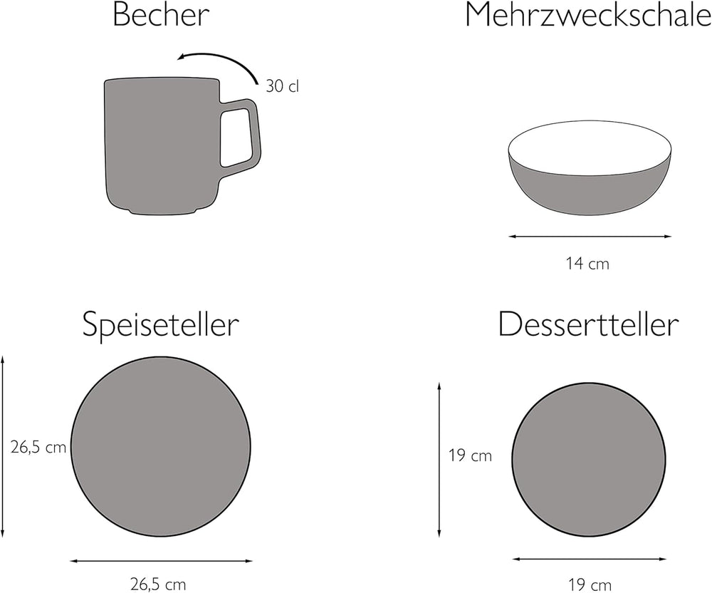 Creatable, 22582, Serie SAMBA, 16-Teiliges Geschirrset, Kombiservice Aus Porzellan, Spülmaschinen- Und Mikrowellengeeignet, Qualitätsproduktion Seturi vesela masa Naty Shop